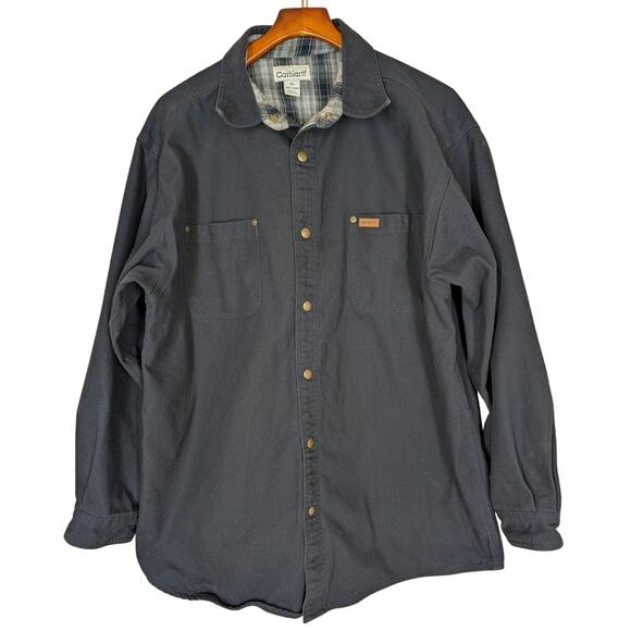 Carhartt Jacket Shirt Mens XL Blue Flannel Lined S296 Canvas Duck Shacket Chore - Picture 1 of 8